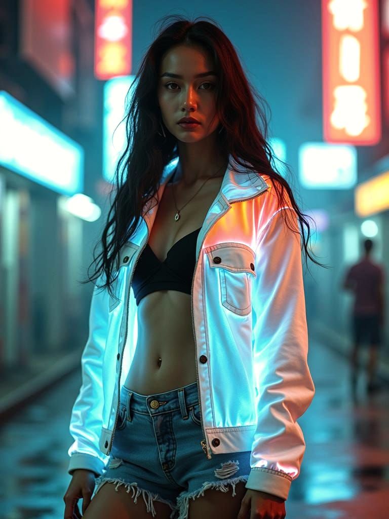 Cyberpunk Asian Woman Portrait in Realistic Style