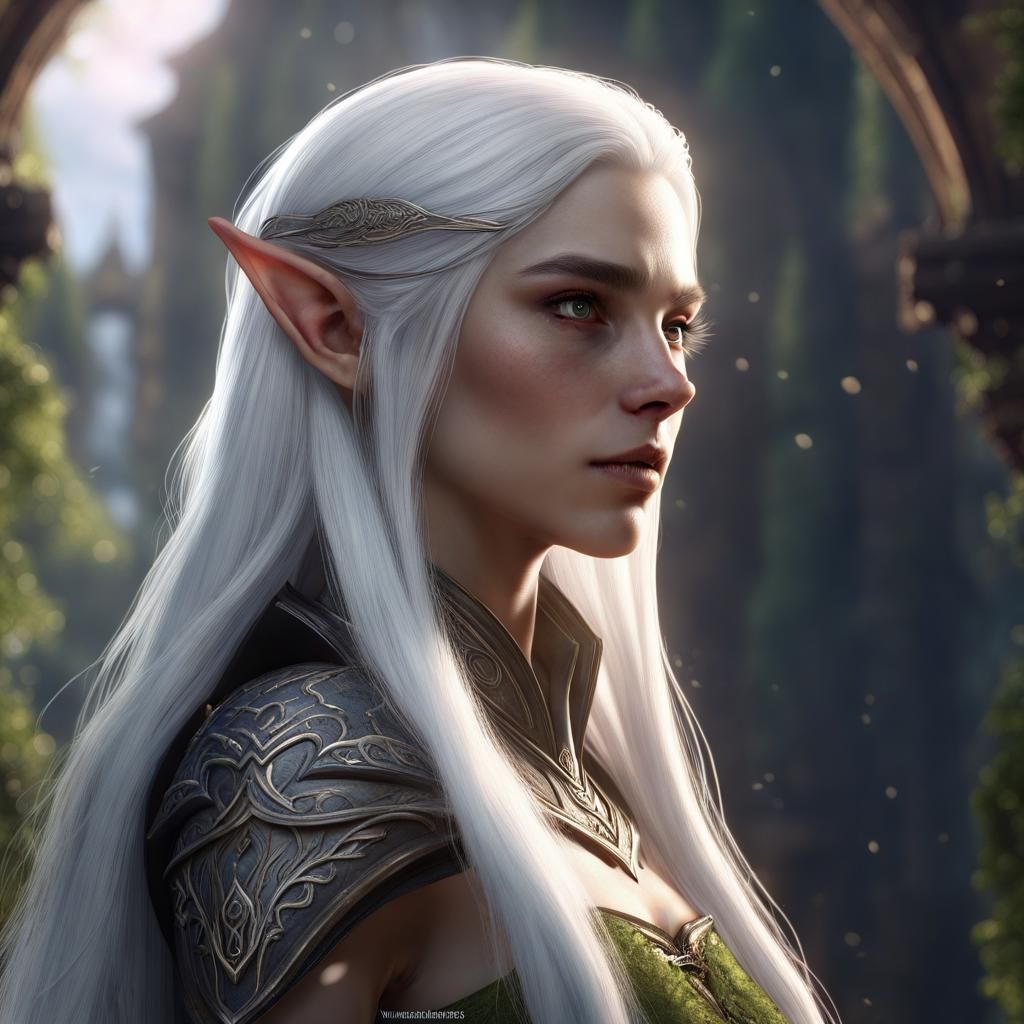 Mysterious White-Haired Elf Teen: Fantasy Art