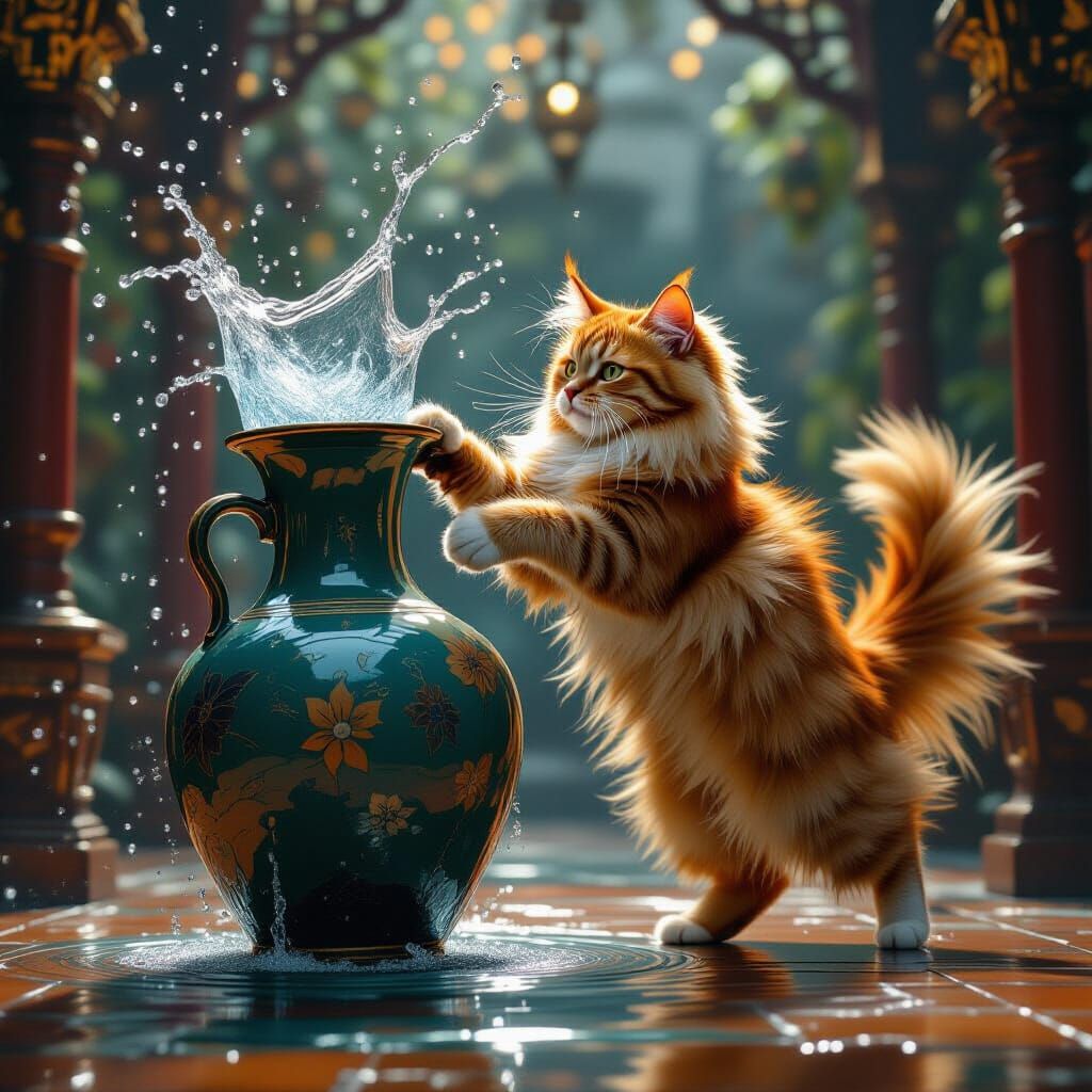 Ginger Cat Knocks Over Vase, Surprises Person
