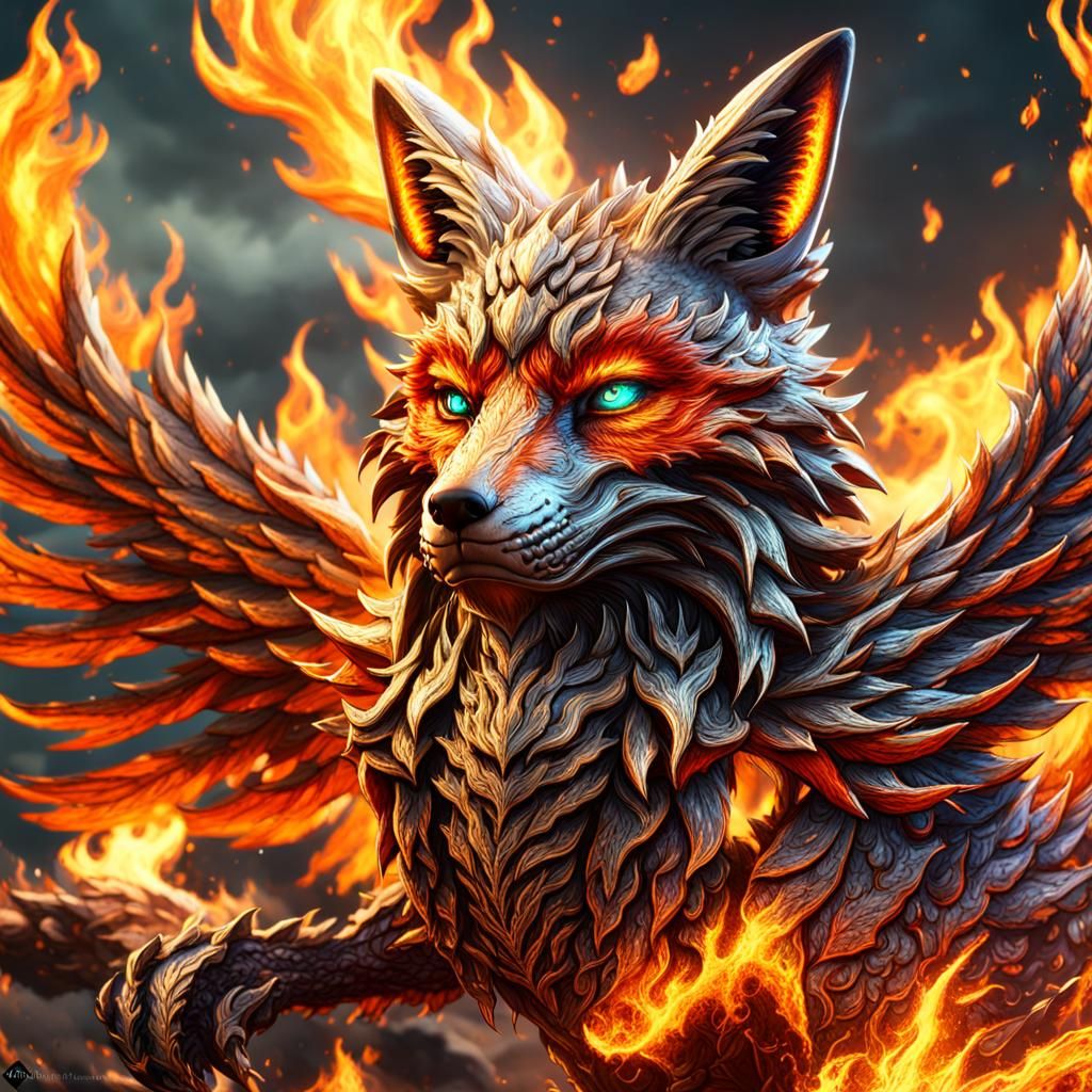 Winged Fox in Flames: Fantasy Concept Art