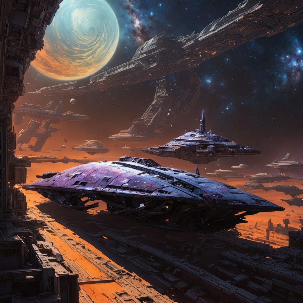 Dramatic Interstellar Crashsite in Cyberpunk Aesthetic