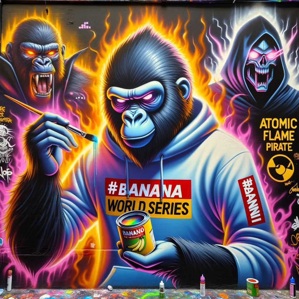 Gorilla Street Art Mural: Banana World Series Meme