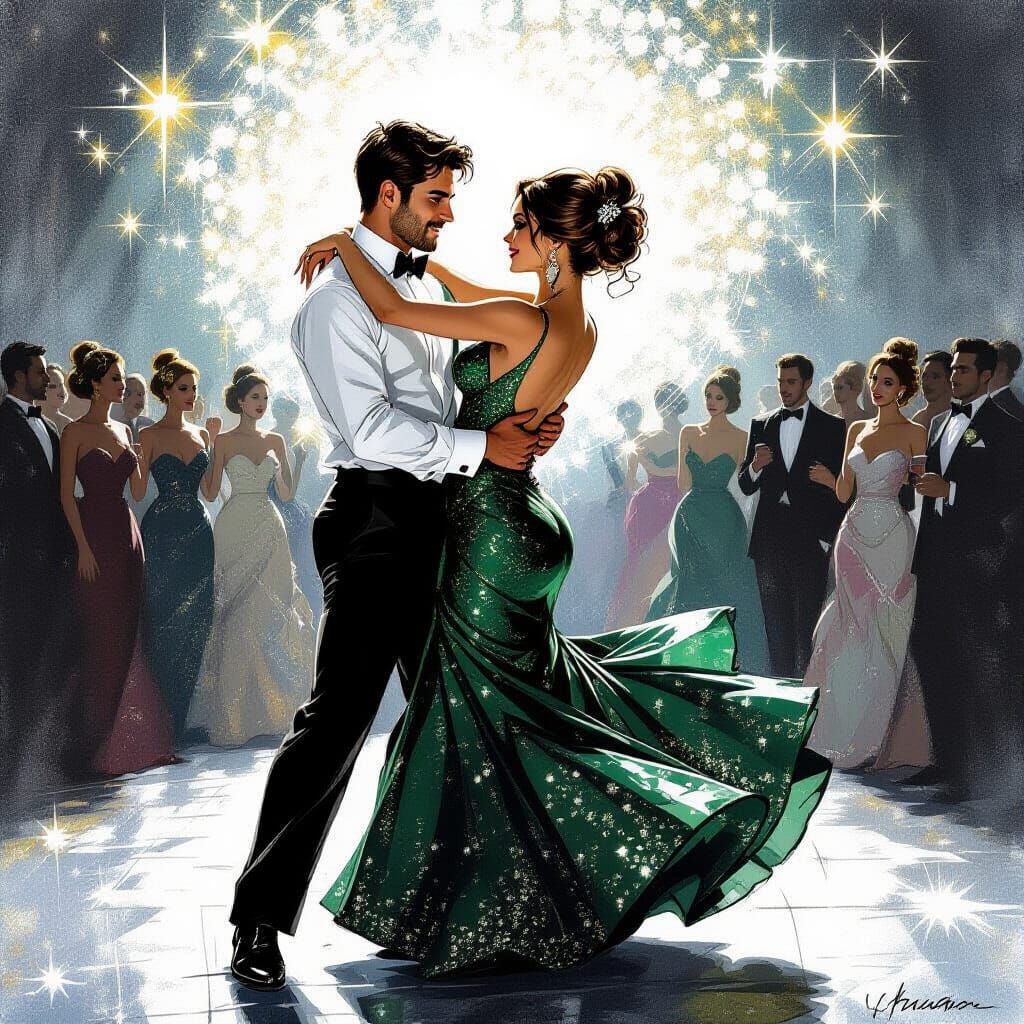 Ballroom Dance: Passionate Embrace in Charcoal Style