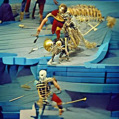 Dynamic Skeleton Battle Scene in Stop-Motion Style