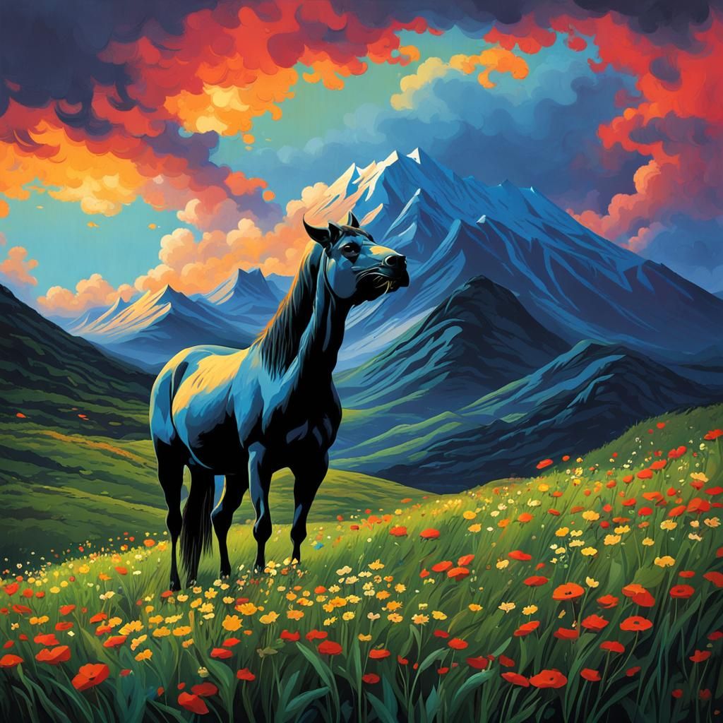 Surreal Blue Horse Inspired by Song Lyrics