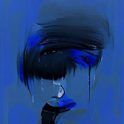 Lonely Figure with Tears in Blue and Black