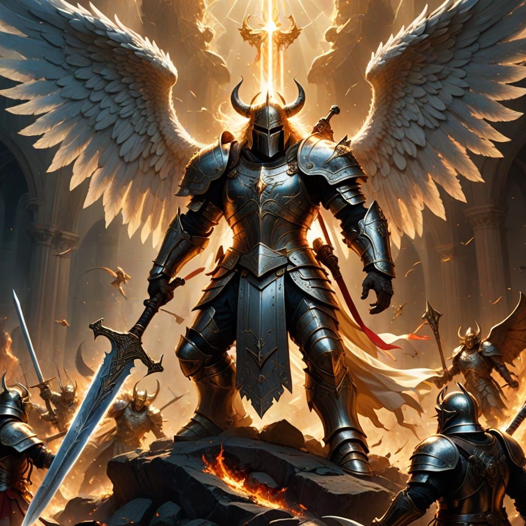 Divine Fantasy Warrior Engages in Epic Battle