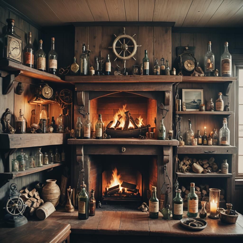 Nautical Themed House Interior with Ship Models