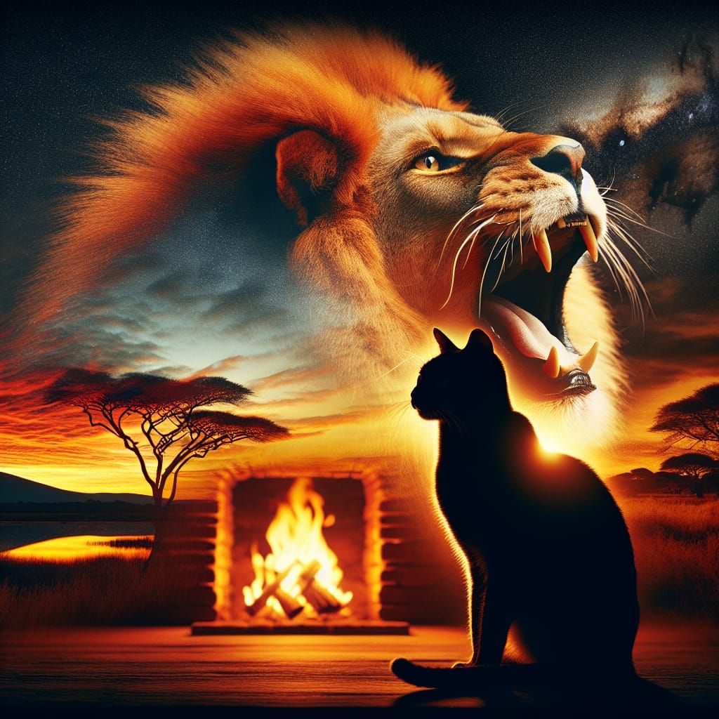Double Exposure: Cat and Lion in Wild and Domestic Worlds