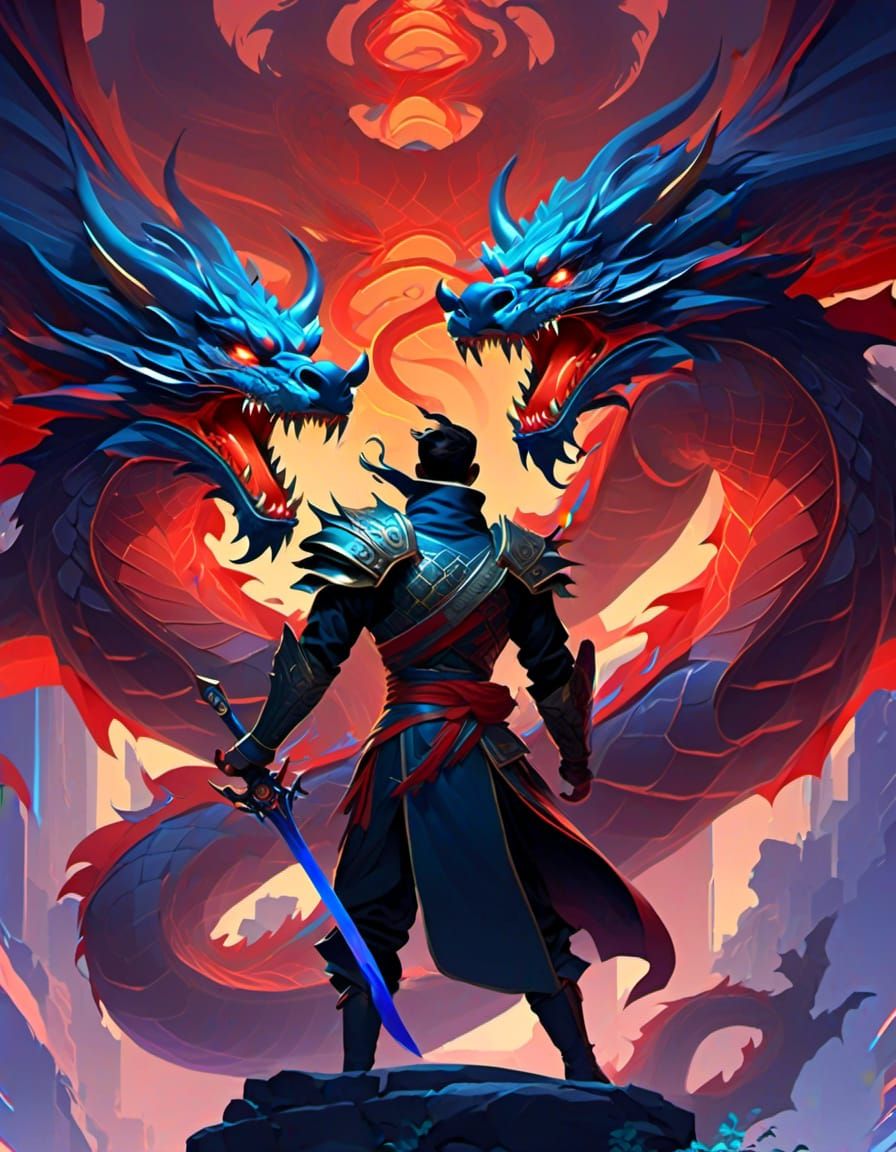 Man and Dragon: Vibrant Fantasy Art