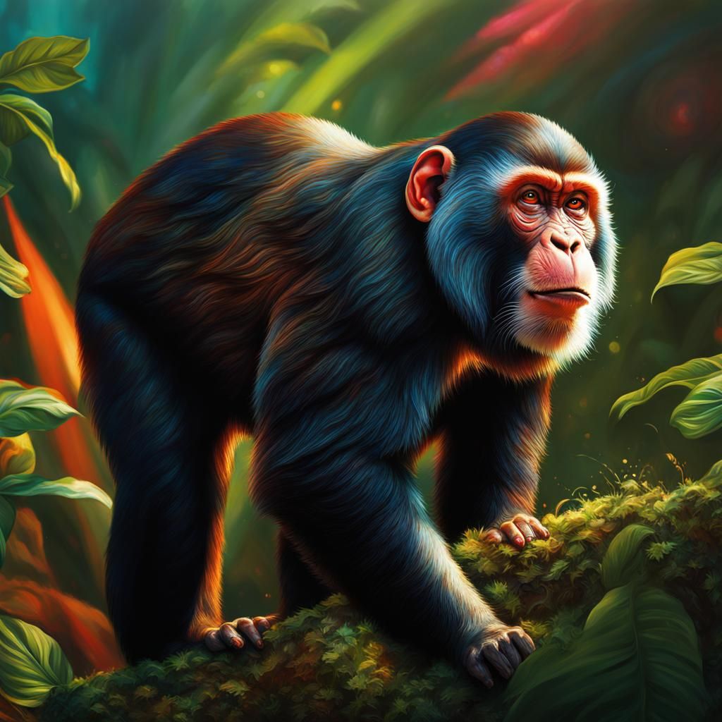 Hyperrealistic Obese Monkey in Splash Art Style