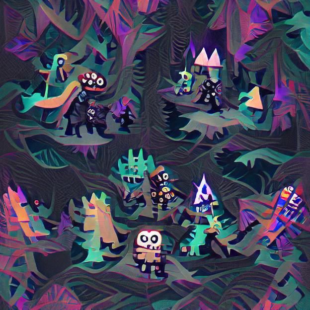 Adventuring Party Fighting Monsters in Geometric Style