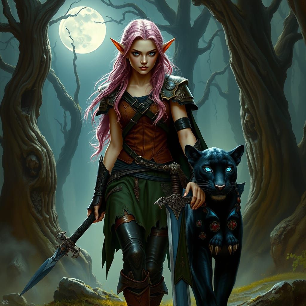 Dark Fantasy Fairy Ranger Embarks on Moonlit Quest