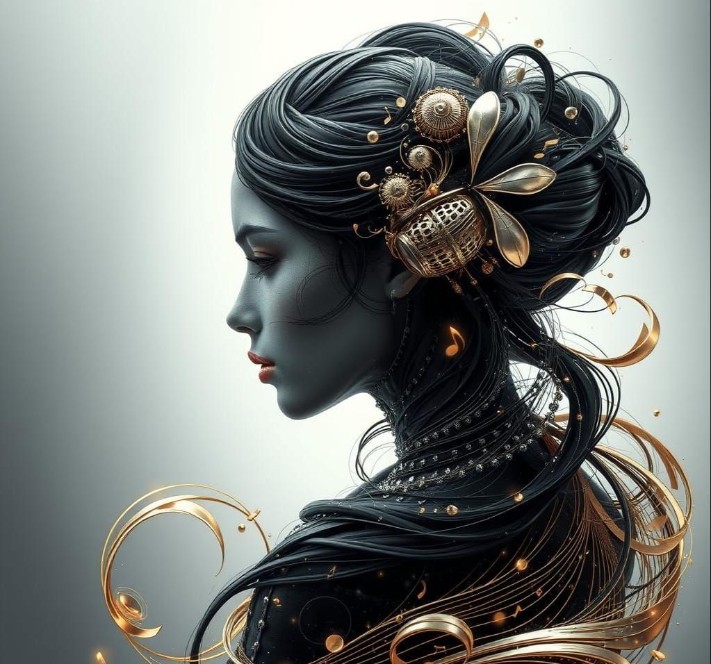 Futuristic Minimalist Portrait in Metallic Hues