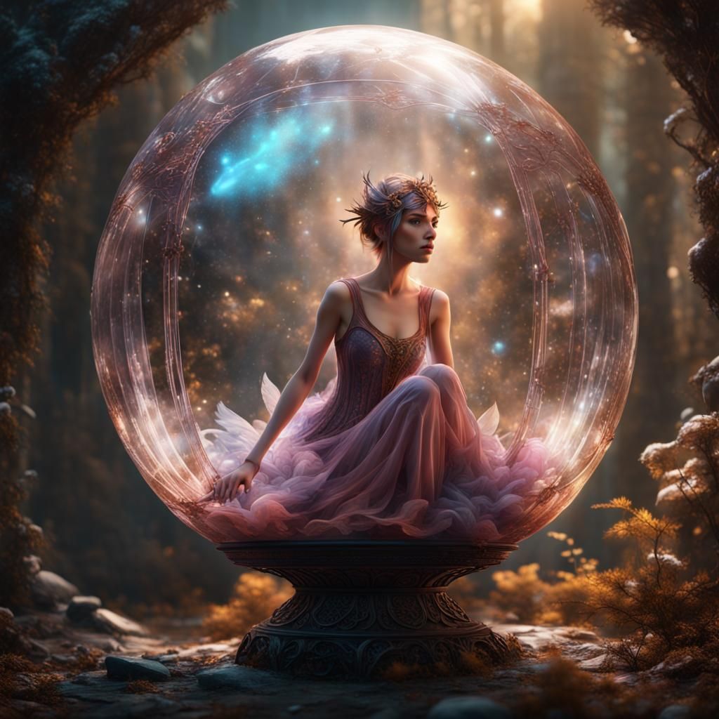 Fairy Trapped in Crystal Orb: Fantasy Concept Art