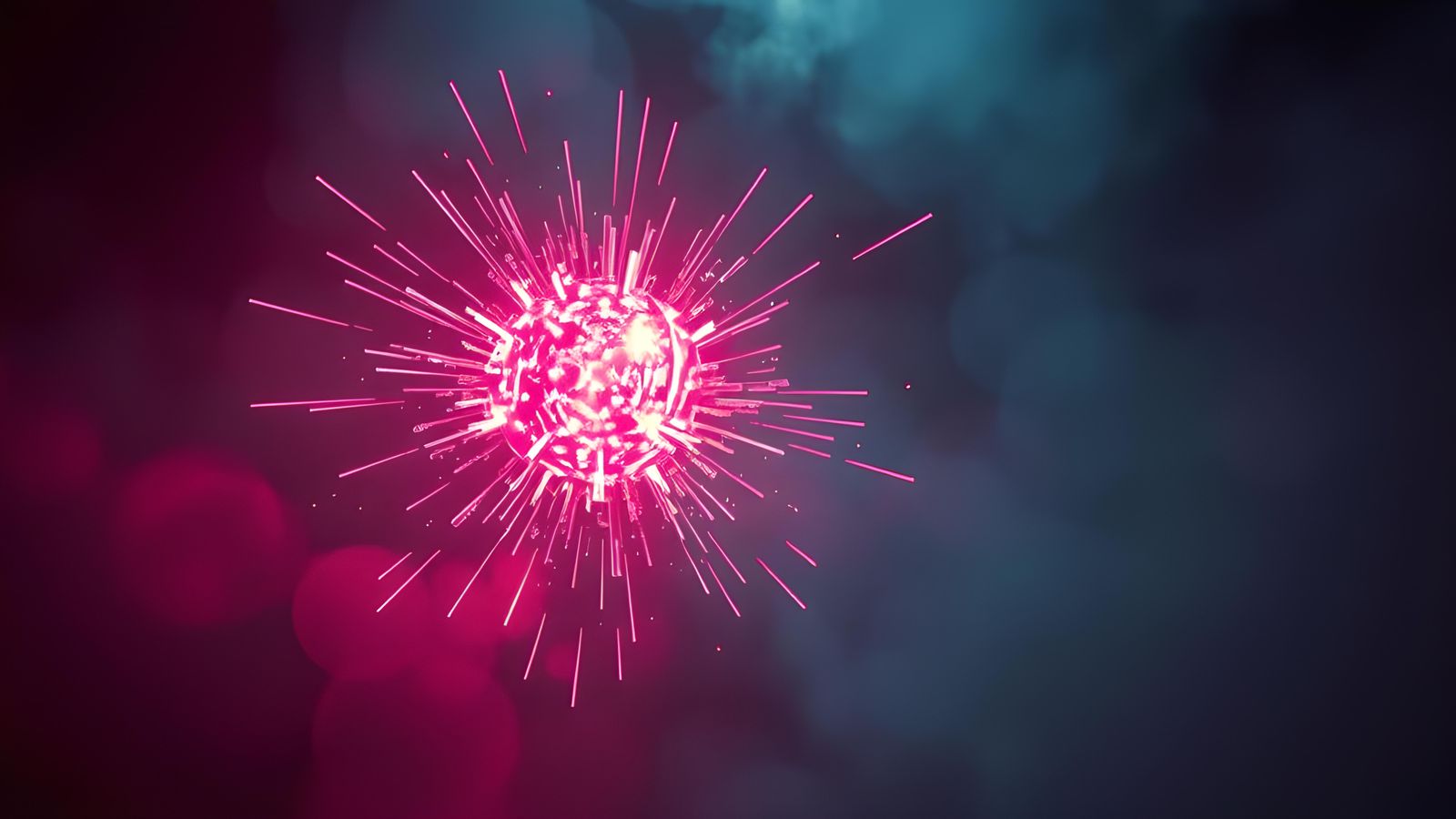 Exploding Neon Particle in Liminal Space