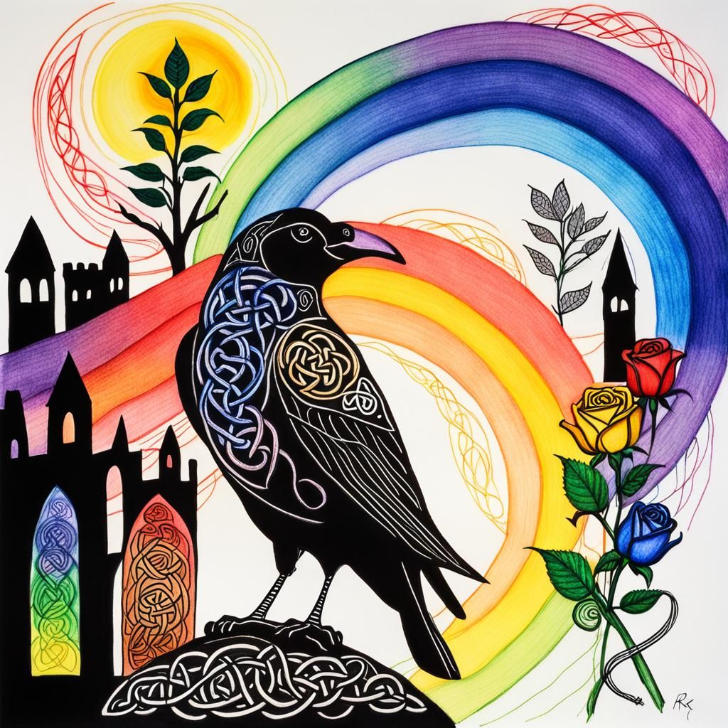 Surreal Celtic Knotwork Roses in Crayon Style