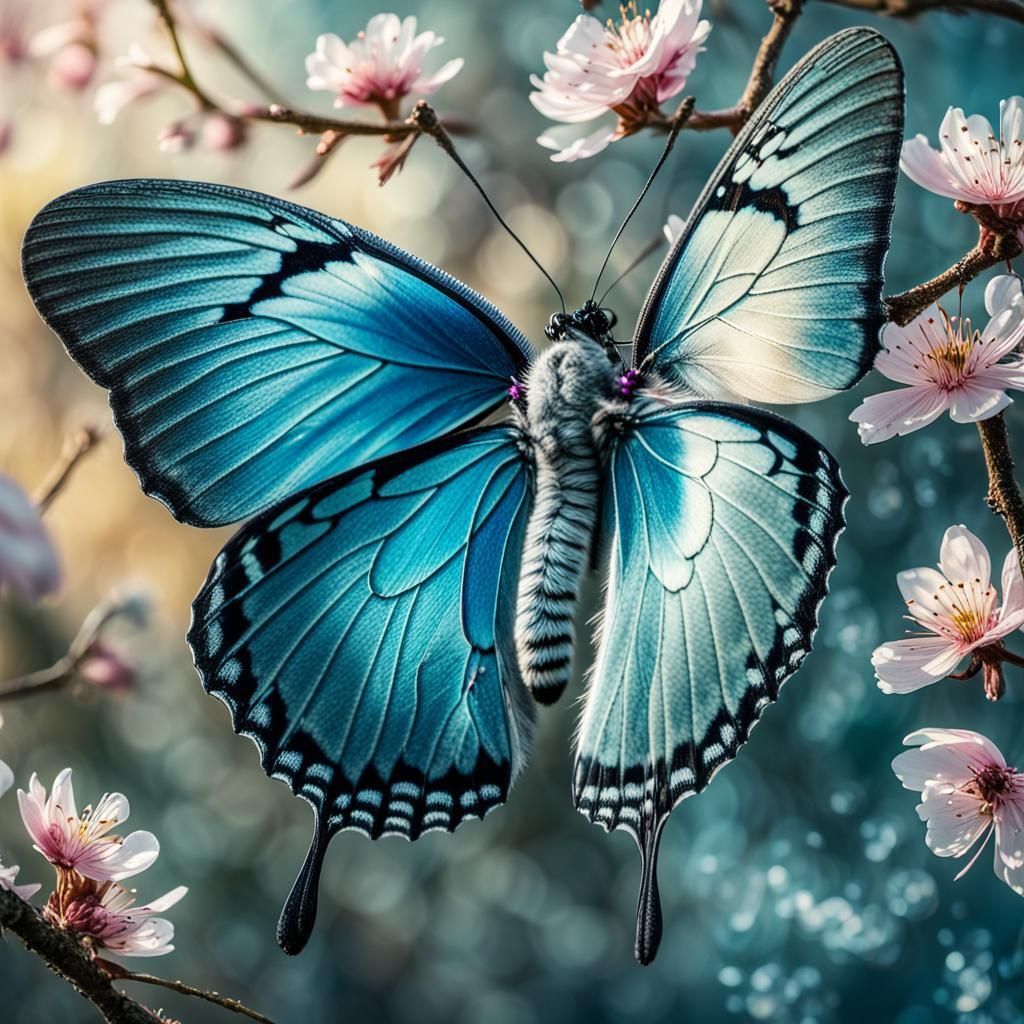 Beautiful Butterfly Perched on Cherry Blossom
