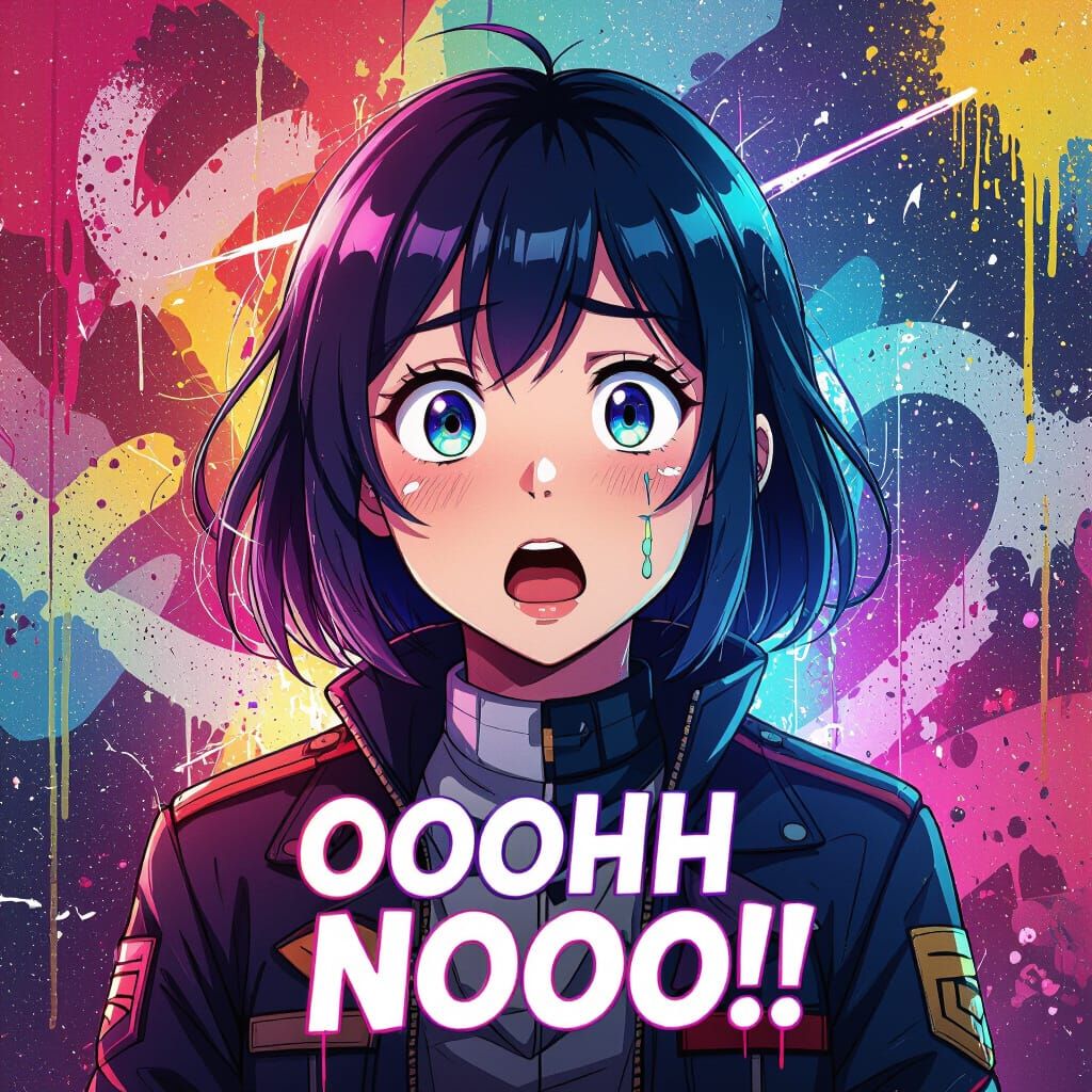 Cute Anime Emote with Neon Glitch Effects