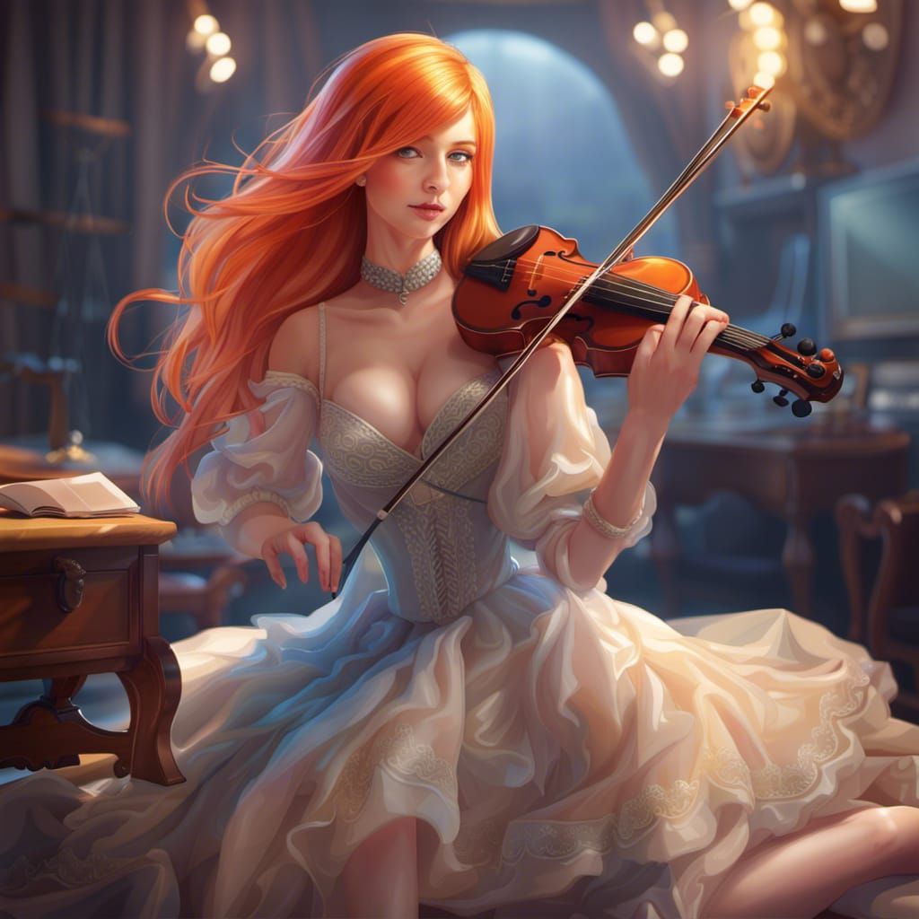 Elegant Musician with Orange Hair, Realistic 8k