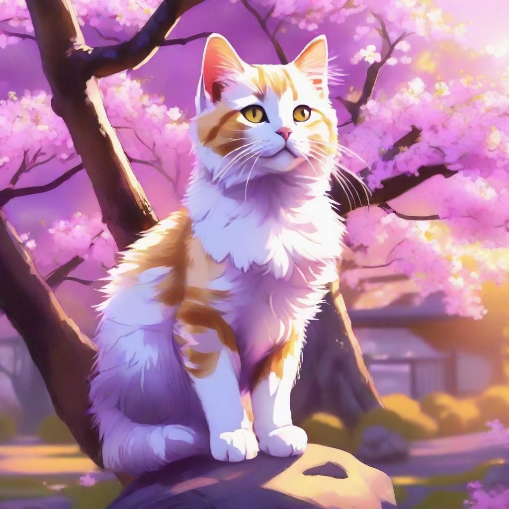 Majestic Anime Kitten in Japanese Garden