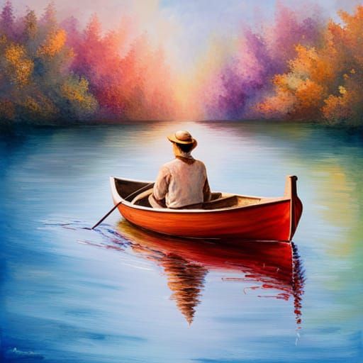 Rowboat on Rainbow Water: Abstract Art