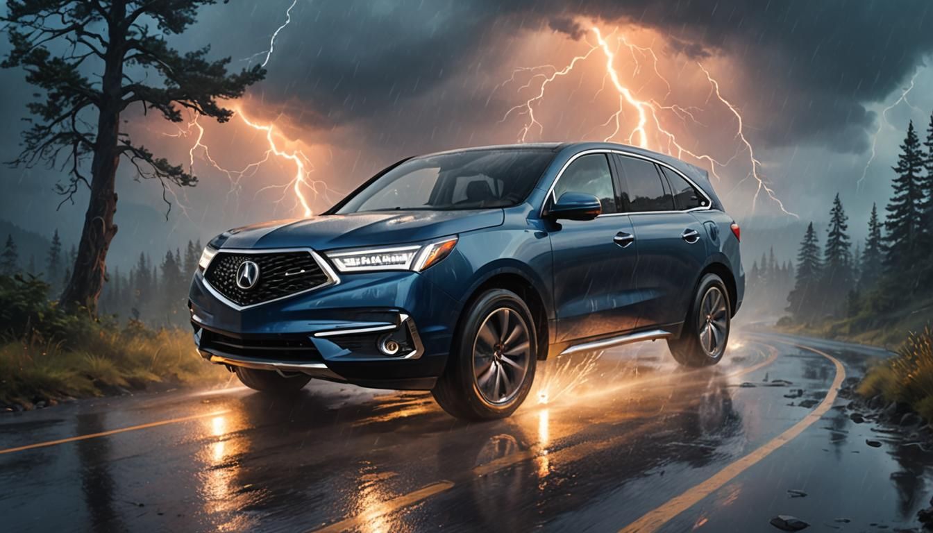 Acura MDX in Misty Mountains: Photorealistic Concept Art