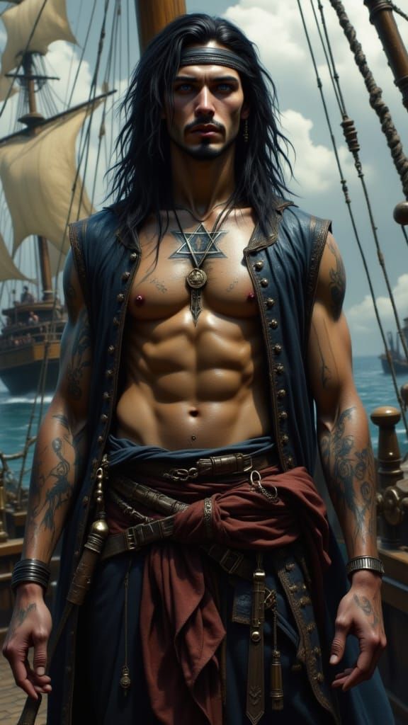 Medieval Jewish Pirate in Pre-Raphaelite Style