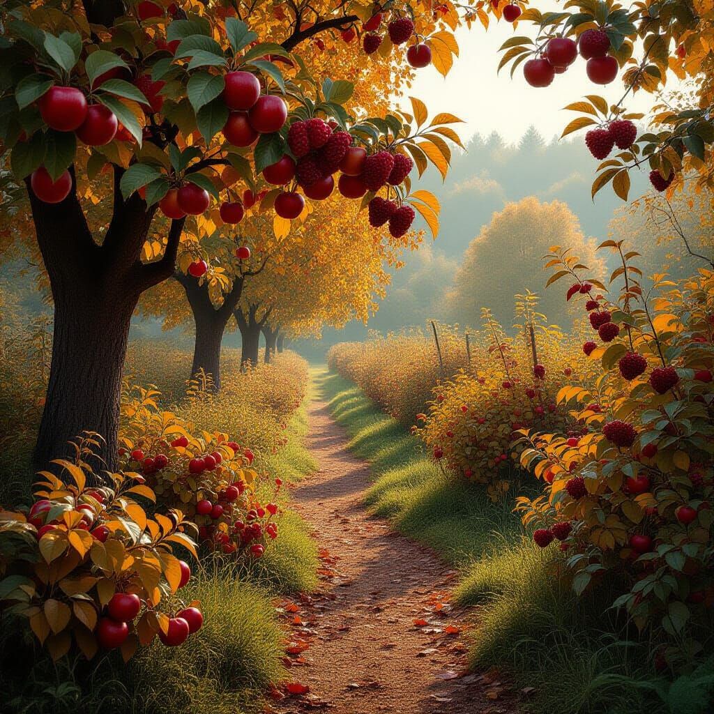 Magical Autumn Orchard with Apples and Cozy Atmosphere