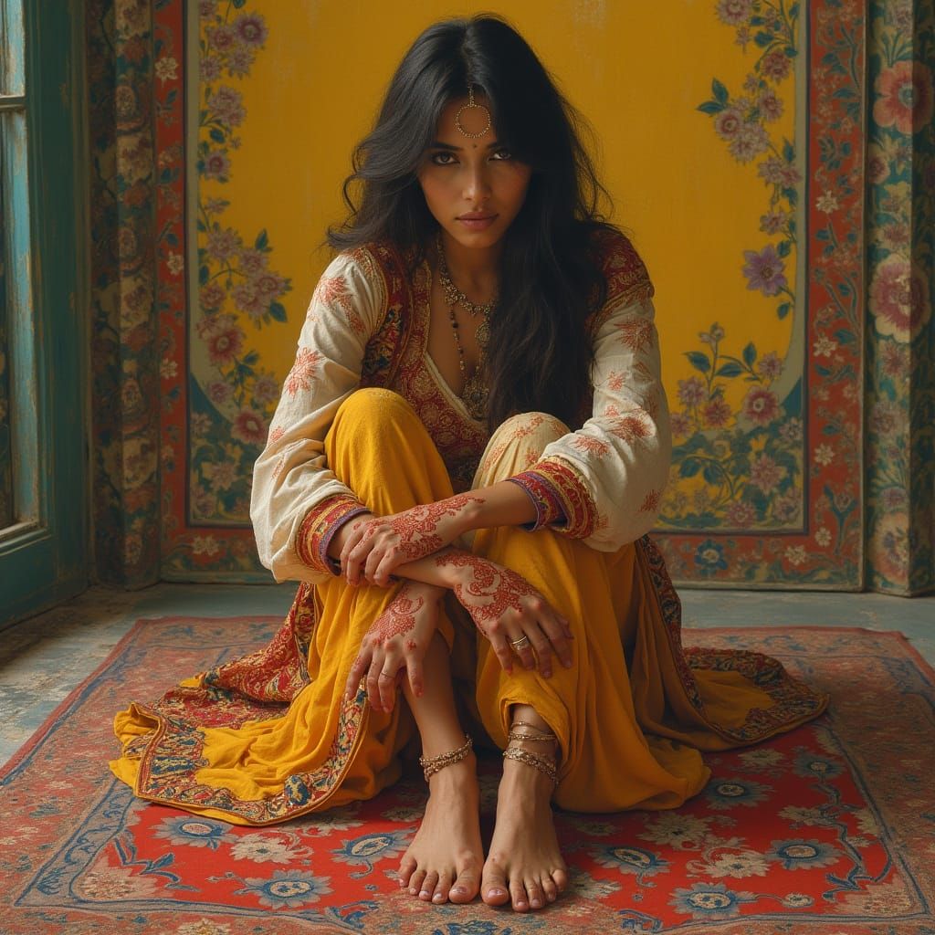 Pakistani Woman with Henna, Art Nouveau Style