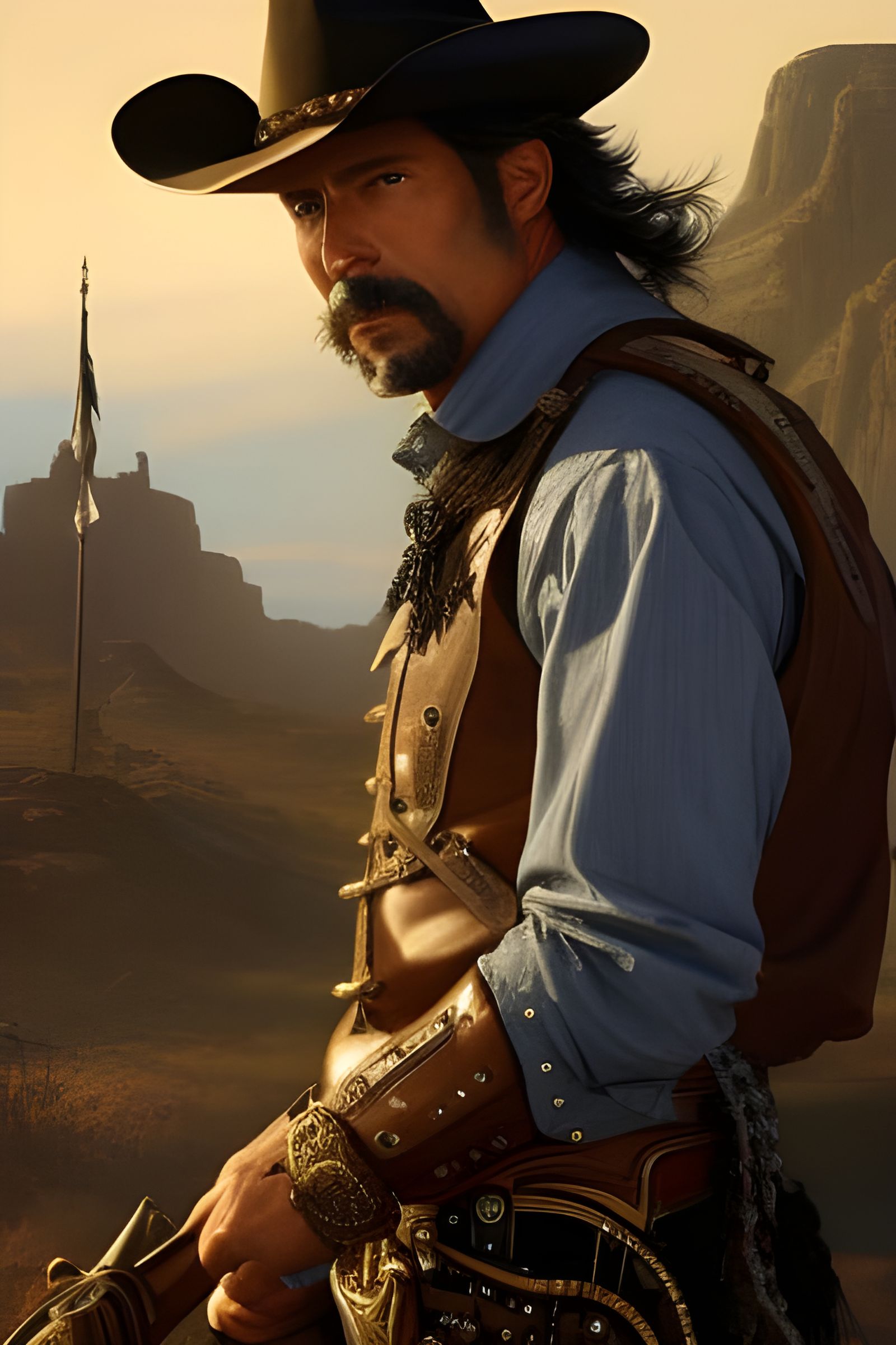 Cowboy Portrait in Wild West Illustration Style