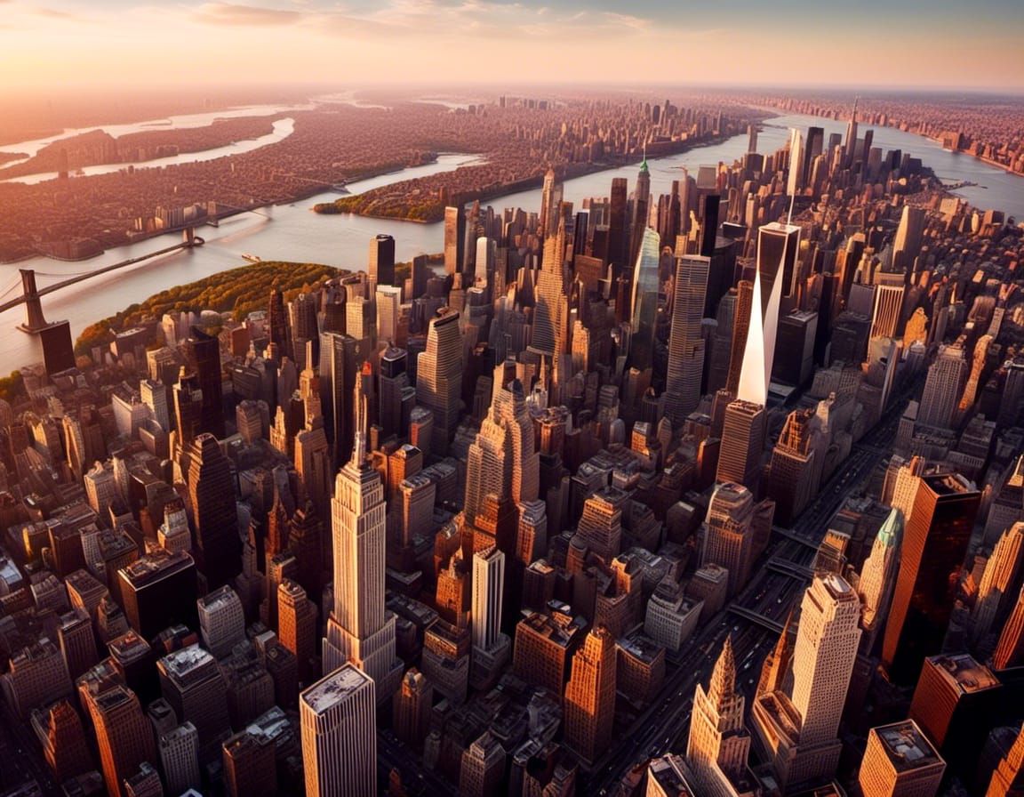 Ultralight Over New York City in Hyperrealism