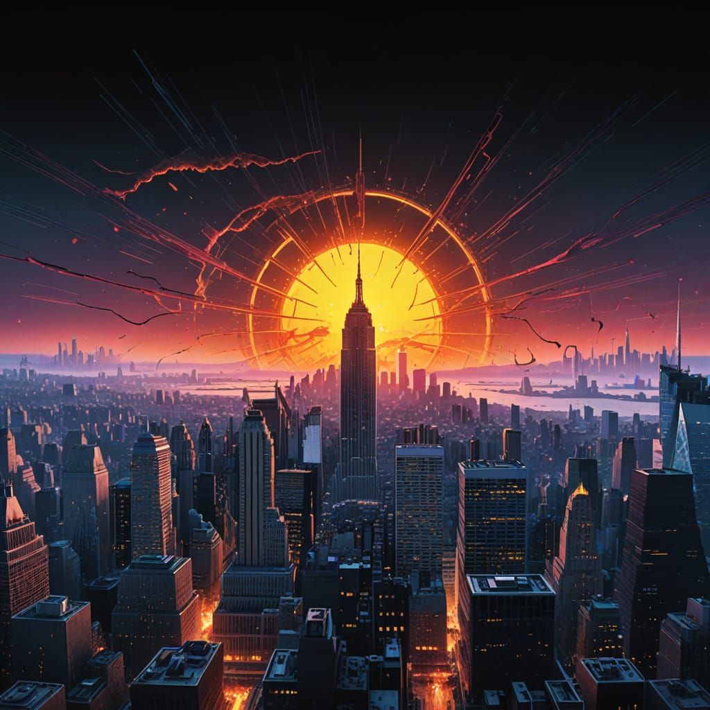 Cyberpunk Sunrise Over New York in Ultra Detail