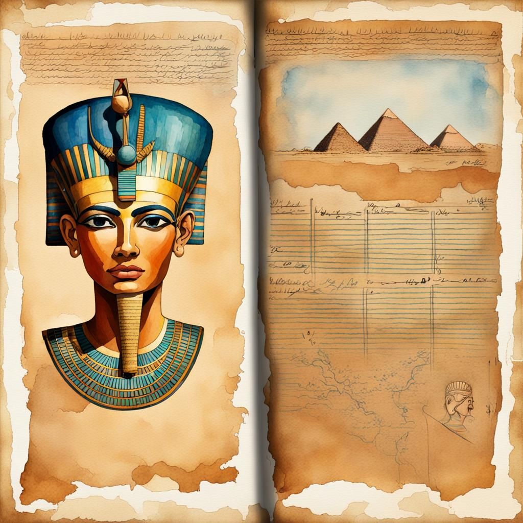 Egyptian Pharaoh Journal Page in Watercolor Style