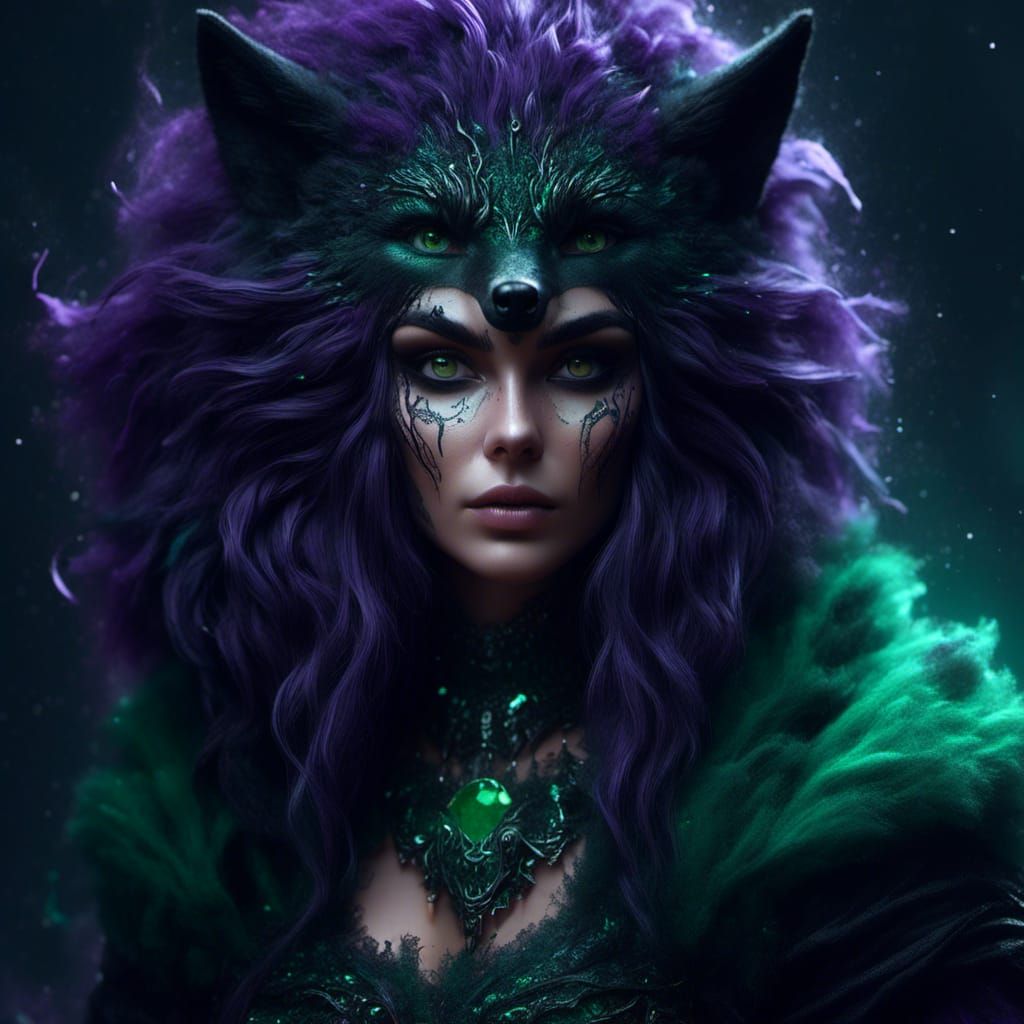 Furry Witch and Wolf Portrait in Digital Illustration