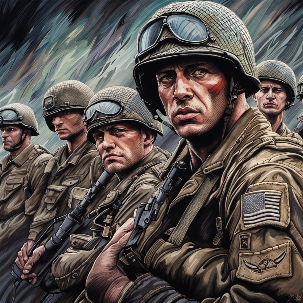 Band of Brothers: Multicolored Inkprint Mechanical Drawing