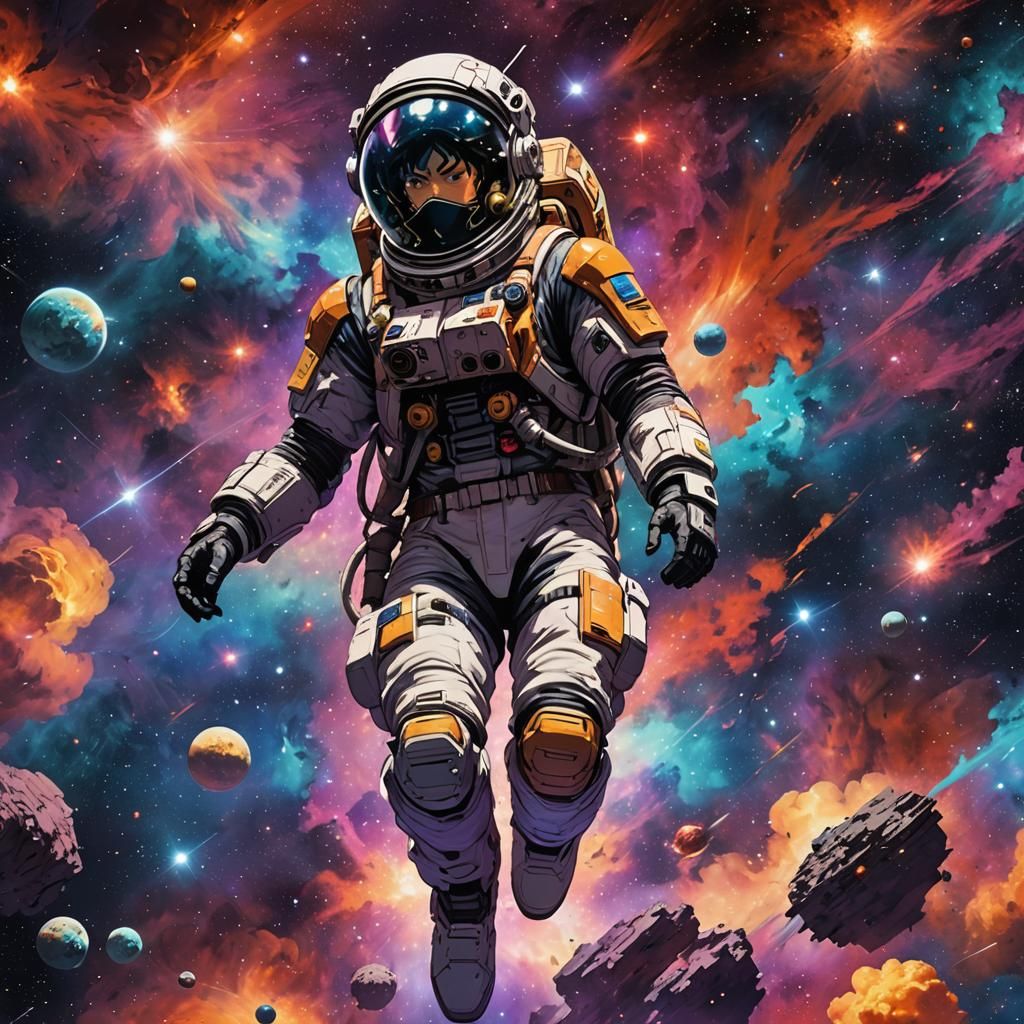 Anime Space Explorer in Colorful Nebula