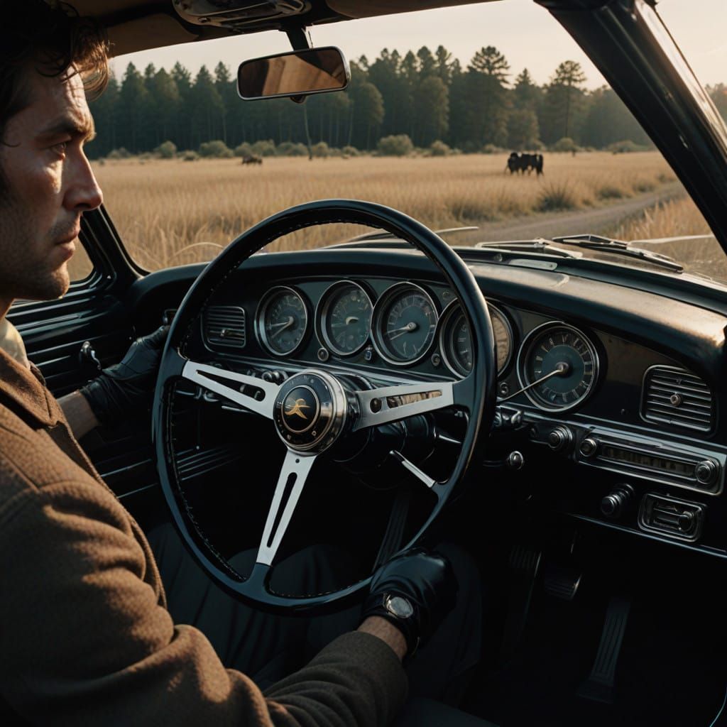 Pilot's View in a Classic Car Cockpit