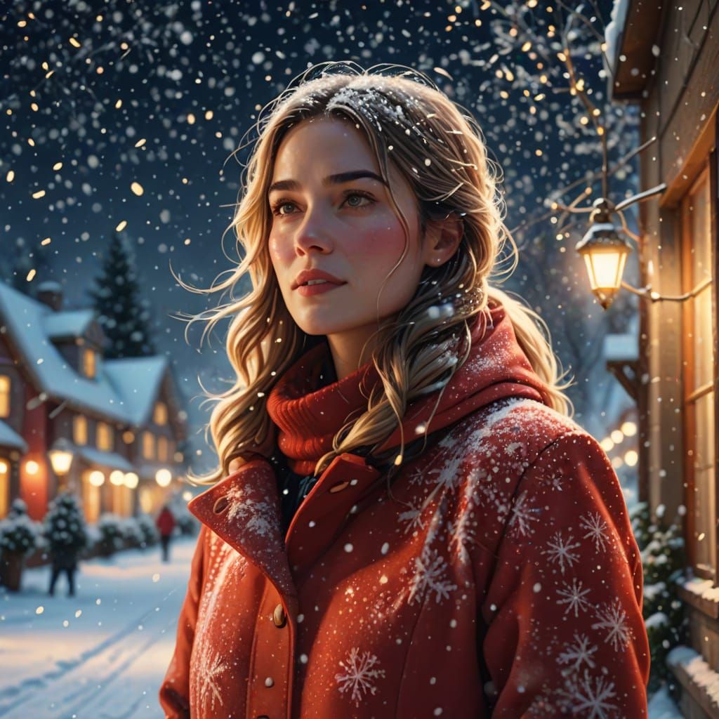 Winter Wonderland Woman in Red Coat