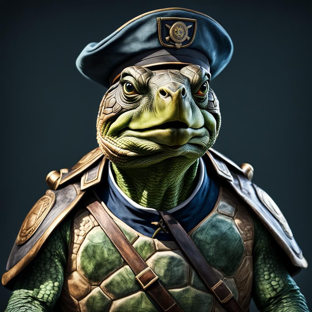 Anthropomorphic Turtle Captain Ready for War
