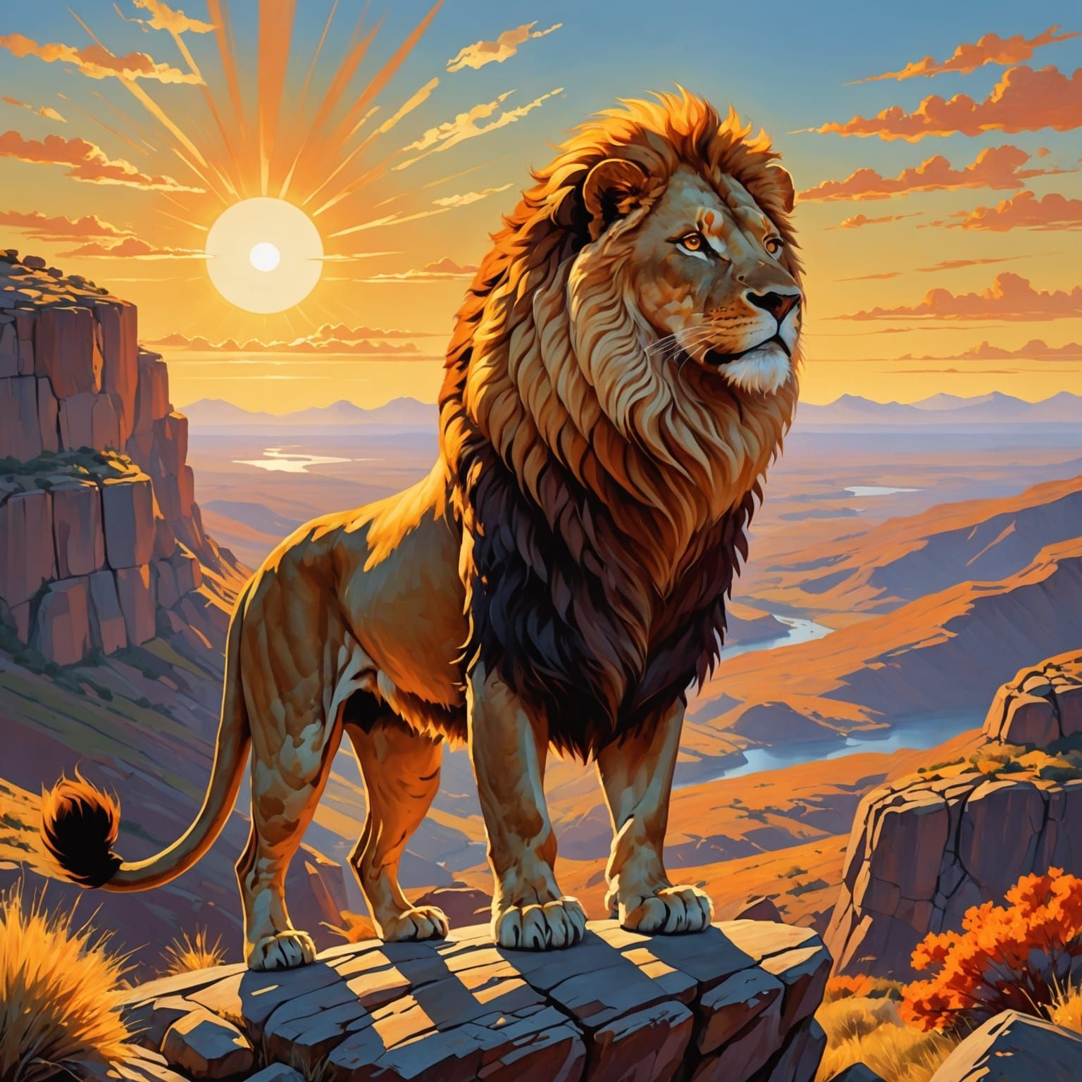 Lion with Light Mane Overlooking Savannah