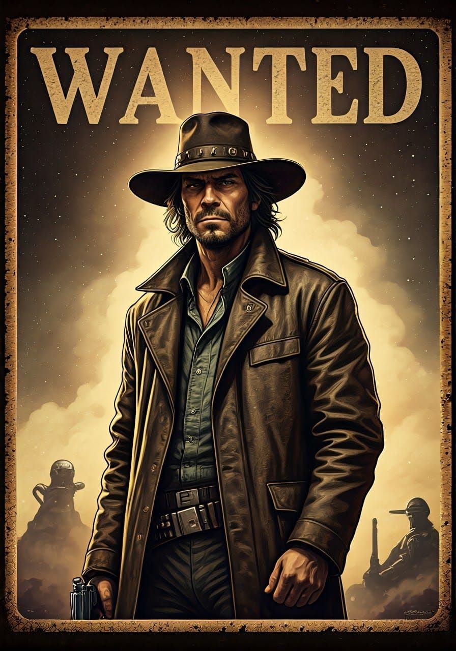 Vintage Interstellar Wanted Poster in Industrial Futurism St...