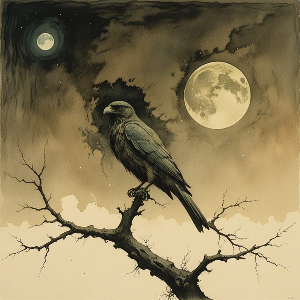 Surreal Moonlit Landscapes in Distressed Watercolor