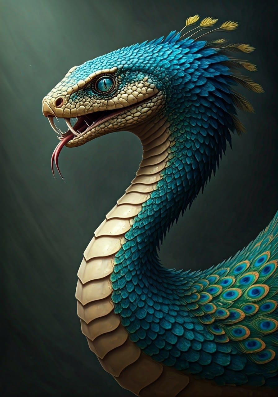 Hybrid Snake-Peacock Creature Concept Art