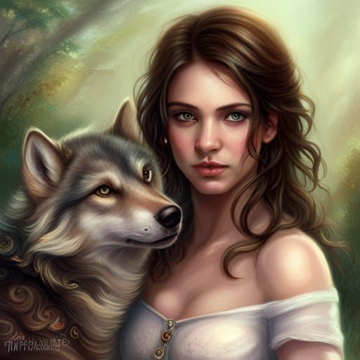 Ethereal Girl with Wolf Cut in Fantasy Style