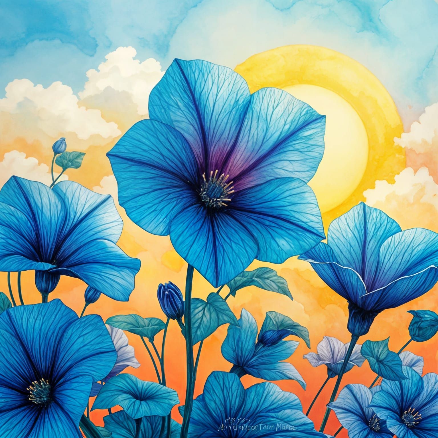 Vibrant Morning Glories in Ethereal Blue