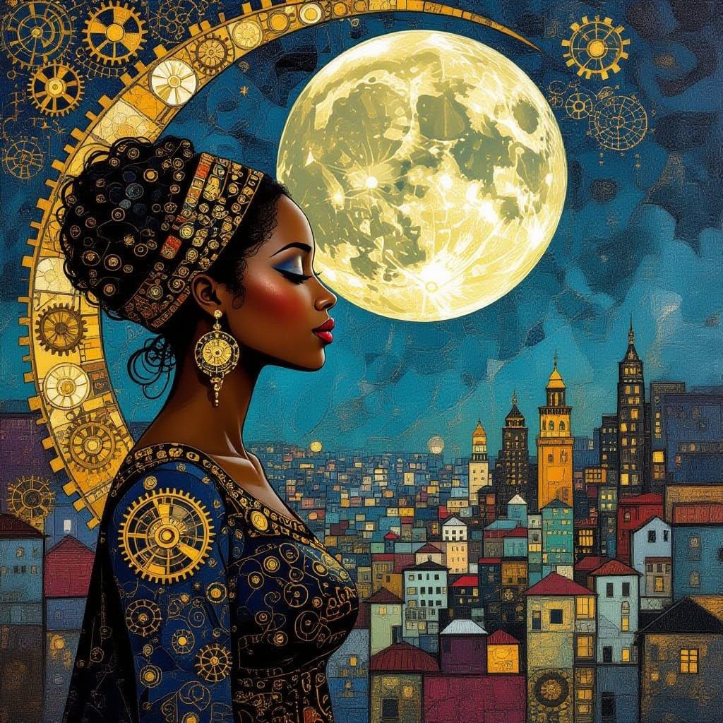 Steampunk Precisionism: African Woman in Cityscape