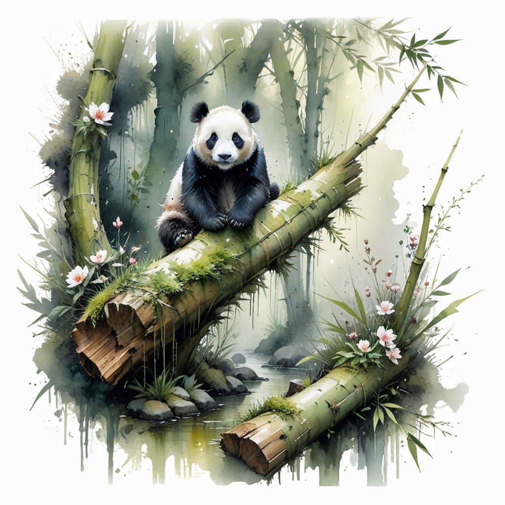 Serene Giant Panda in a Bamboo Forest
