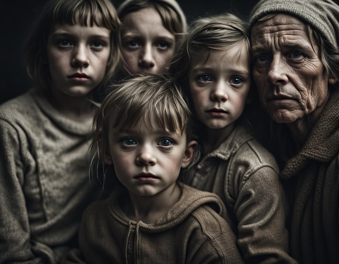 Dramatic Family Portrait in Dorothea Lange Style