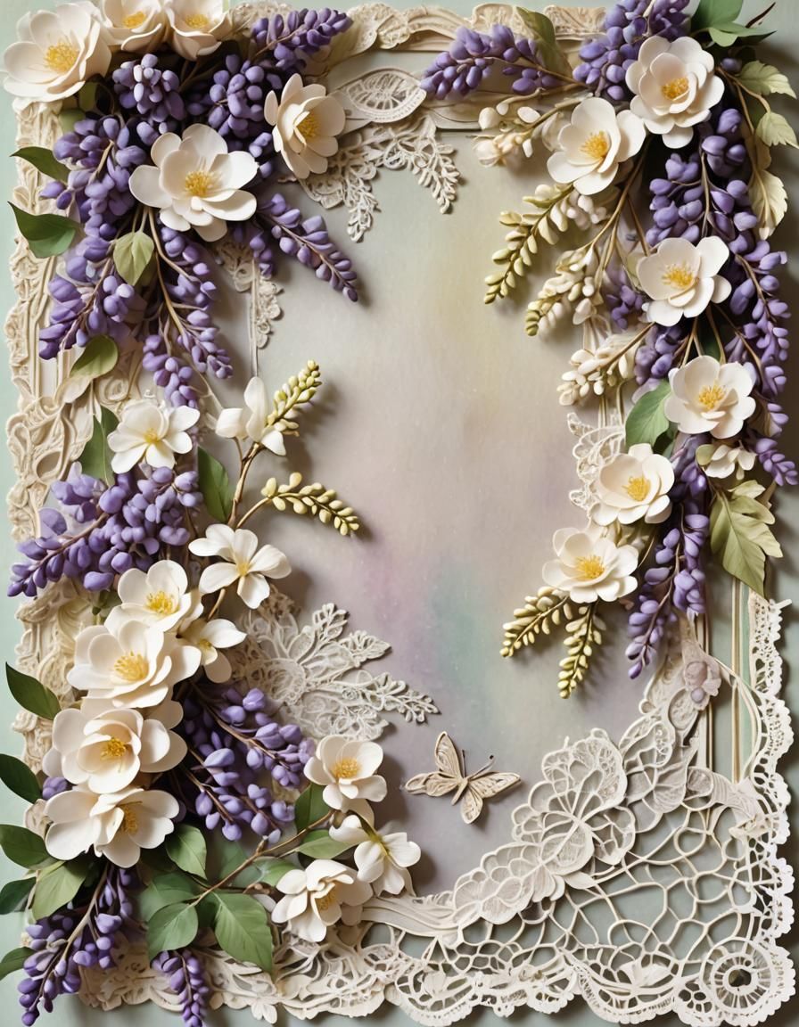 Vintage Scrapbook Page with Lace and Pastel Flowers